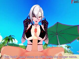 arlecchino fucking hard in bikini on the beach genshin impact fantasy