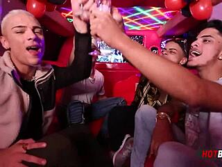 Gay teen orgy explodes inside a wild limousine!