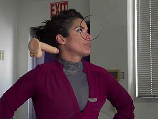 brunette milf sucks dildo and gets cum covered