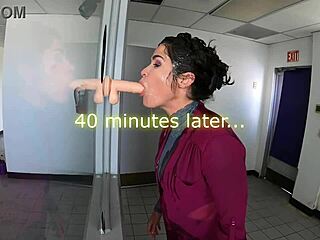 brunette milf sucks dildo and gets cum covered