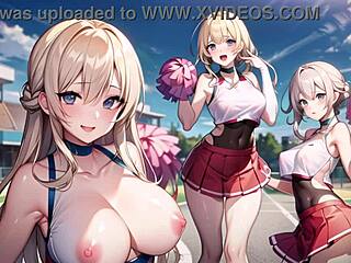 Hot anime cheerleader flashing in transparent outfit