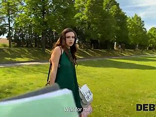 Debt4k payback bitch seduces in outdoor close-up