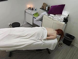 This hot redhead trophy wife claims it’s just a massage, but her oiled body tells another story