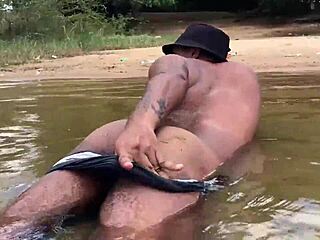 Wow, river bath turns into a steamy outdoor fuck with monster cock!