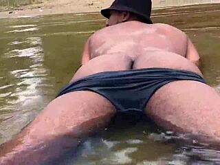 Wow, river bath turns into a steamy outdoor fuck with monster cock!