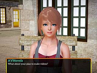 Anime blonde explores small tits in homemade game