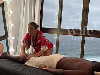 asian masseuse lina nakamura makes john coffee cum inside latina