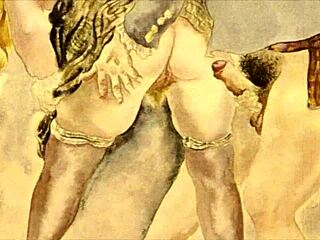 Vintage Erotic Illustration with Retro Anime Cartoon Style. Classic Hentai Art Brings Back Steamy Memories.