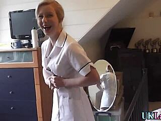 British nurse intensely blows cock in hospital.