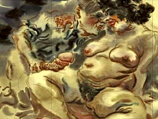 Vintage Erotic Illustration with Retro Anime Cartoon Style. Classic Hentai Art Brings Back Steamy Memories.