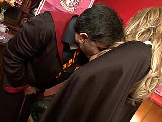 after a wild gang bang, harry pornter unloads on gemma massey's huge tits