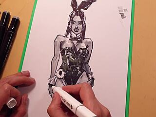 So this hot brunette in latex got sketched quick with markers. Man, her big ass in doggystyle was unreal!
