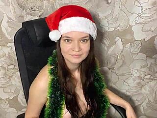Cute Step Sister In Christmas Costume Offers Her Holes On Desk