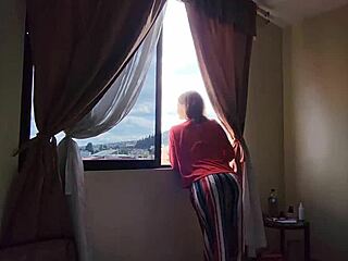 sexy blonde sucks huge cock in hotel mirror. her cute face gets drenched in hot cum!