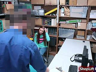 Busty shoplifter gets RAMMED by store officer at work