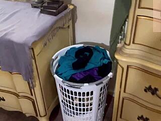 Stepmom busts stepson jerking off using her worn panties.