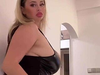 big natural tits bounce in a tight latex bunny costume for fun