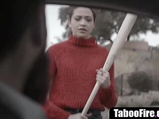 hot brunette bent over, fucked rough by creepy guy