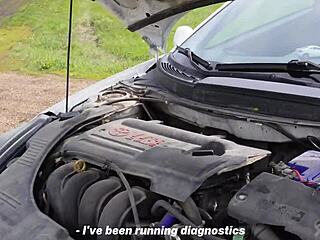 Yielded to a Stranger’s Touch After Car Trouble on the Highway. Bent Over in Public for a Rough POV Outdoor Encounter.