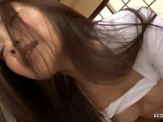 Asian teen couple gets wild with deep creampie action