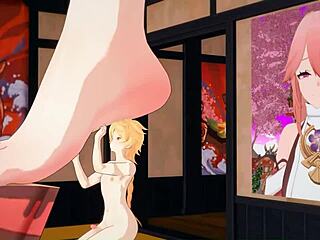 Yae Miko Teases with Huge Feet in Hot Footjob