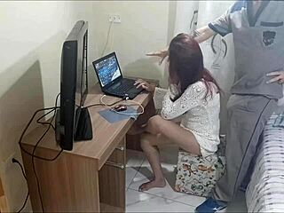 Novinha alone caught by creepy repairman on hidden cam!