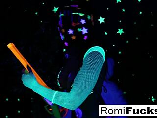 romi rain and dani enjoy lesbian black-light play