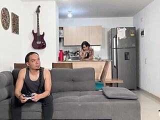 curvy goth teased her roommate until he slammed her with his huge black rod