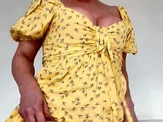 Cute milf in lingerie dancing and stripping panties under dress. She’s naughty with glasses and big tits.