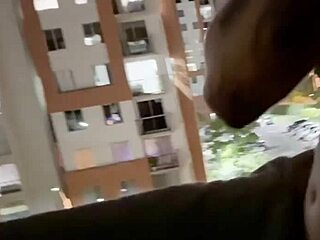 Colombian Amateur Strokes Big Cock Solo on Hotel Balcony Before Double Finish in Bathroom