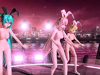 Hatsune Miku Rin Luka in Full Nude Bunny Costume Domination