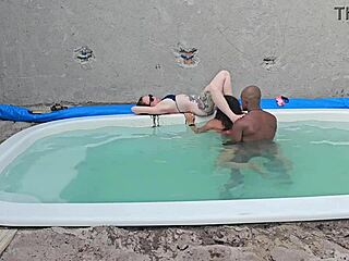 jerking off by the pool then banging two hot chicks. creampie inside their tight lingerie-clad bodies!
