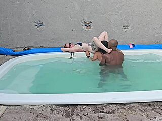 jerking off by the pool then banging two hot chicks. creampie inside their tight lingerie-clad bodies!