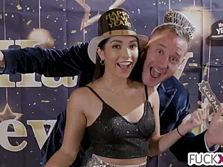 a shy petite teen pornstar surprises with hardcore fucking and deepthroat on new year's eve