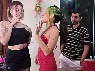 Two Young 18+ Sluts Sucking The Tech's Huge Dick!