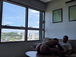 Beautiful Ebony Babe with Tattoo Rides Cowgirl in Hot Sex