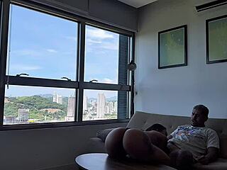 Beautiful Ebony Babe with Tattoo Rides Cowgirl in Hot Sex