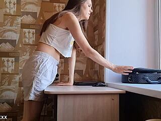 bored housewife plays with sex toy in needy pussy