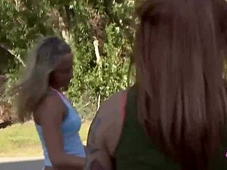 Yo, inked blonde seduces cyclist into double dildo play! 😜