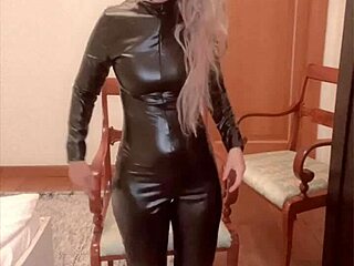 oil drips on findom goaldigger's catsuit for pd song performance