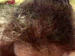 Chubby BBW gives a sloppy blowjob in public outdoor voyeur scene