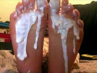 18 Year Old Latina Creamed Foot Worship on Webcam