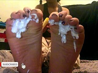 18 Year Old Latina Creamed Foot Worship on Webcam