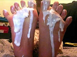 18 Year Old Latina Creamed Foot Worship on Webcam