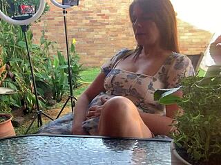 Stepmom engages in mutual masturbation with her mysterious lover outdoors