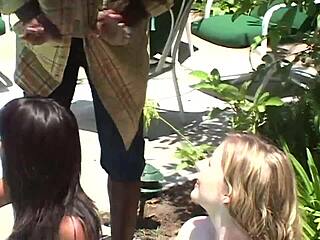 Outdoor threesome adventure with friends