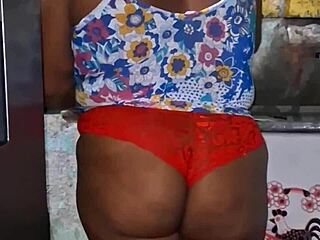 Naughty ebony crente gets wild in the kitchen with her big ass