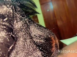 Hey, check this nasty black amateur blowjob with puke and big natural tits close-up