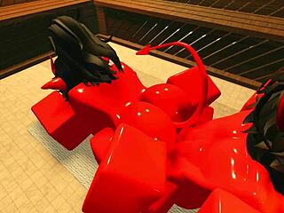 This Demon Girl's Oiled Body Tempts Me in a Sauna, Roblox Style! 🔥