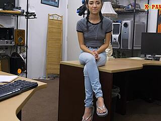 Very slim teen 18+ gets DRILLED by the pawnshop owner in this pov scene